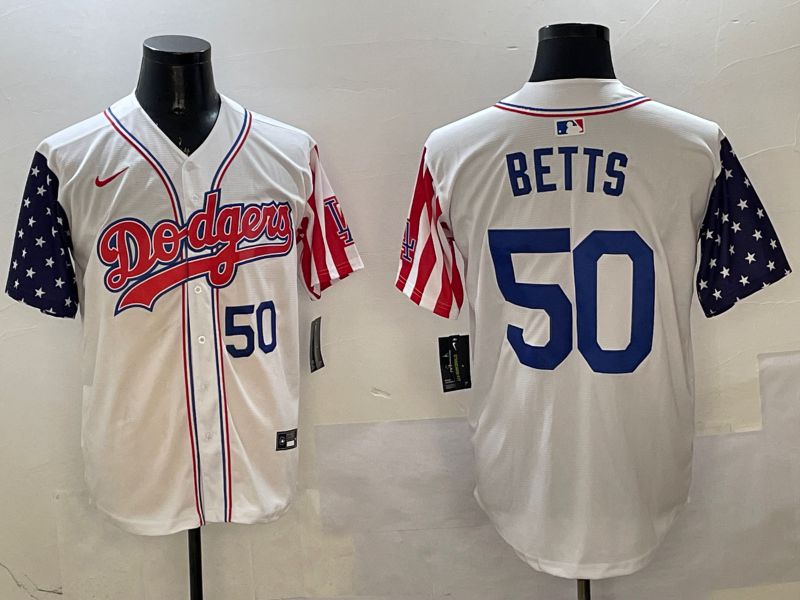 Men Los Angeles Dodgers #50 Betts White a generation of national flags Joint name 2025 Nike MLB Jersey style 4